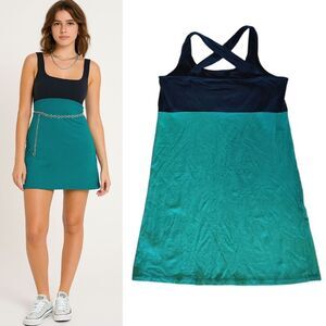 Y2K Kavu Black Green Colorblock Casual Mini Tank Dress Large